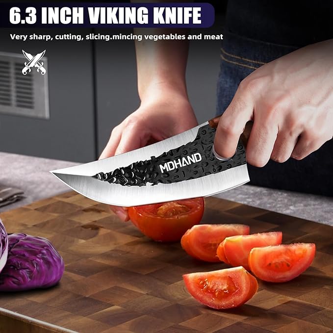 MDHAND Butcher Knife Set, 4PCS Hand Forged Butcher Chef Knife Set with Gift Box, Meat Cutting Knife for Kitchen, Bone Chopper Knives & Viking Knives for Home & Camping & Outdoor, BBQ Gift for Men