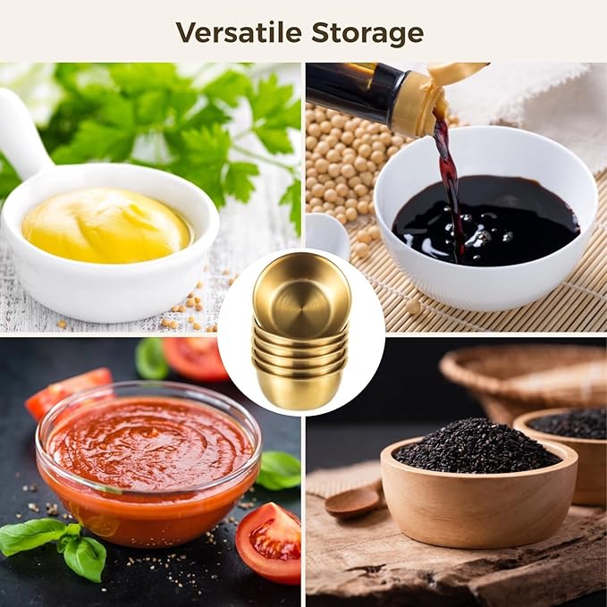 12 Pcs Sauce Dipping Bowls, 2 oz/59 ml 304 Stainless Steel Mini Sauce Cups for Ketchup Dressing Home Party Restaurant Kitchen (Gold)