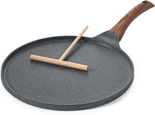 SENSARTE Nonstick Crepe Pan, Swiss Granite Coating Dosa Pan Pancake Flat Skillet Tawa Griddle 12-Inch with Stay-Cool Handle, Induction Compatible