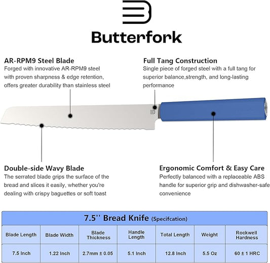 7.5" Serrated Bread Knife for Homemade Bread, Razor Sharp AR-RPM9 Steel & Innovative Wavy Edge, Professional Serrated Knife for Sourdough Bread Cake, Gift Box for Baker Home Chefs