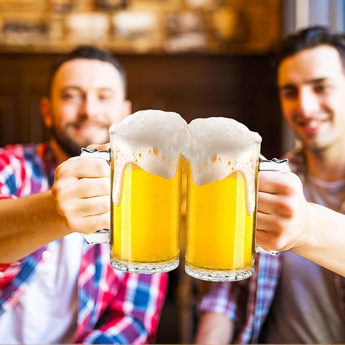 17 OZ Beer Stein Mugs, German Clear Large Tall Beer Glasses With Handle for Men, Set of 2