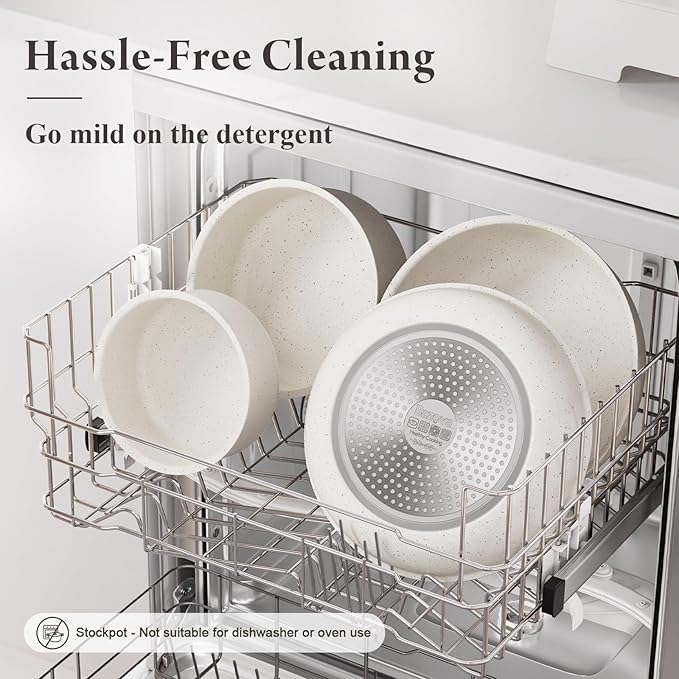 22-Piece Pots and Pans Set Non Stick with Removable Handles, Ceramic Cookware Set, Large-Capacity & Non Toxic, Induction & RV Compatible, Dishwasher Safe, PFAS/PTFE/PFOA Free, White