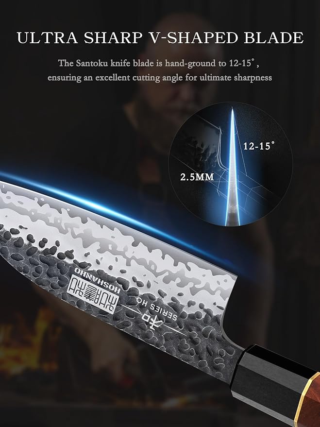 Santoku Knife 5 Inch, Professional Japanese High Carbon Steel Chef's Knife, Ultra Sharp Kitchen Knife with Octagonal Rosewood Handle