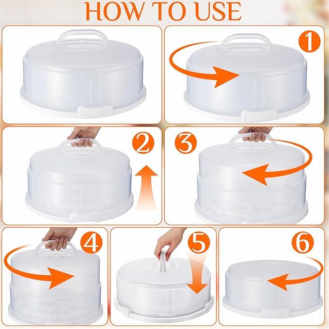 12 Inch Large Cake Carrier with Lid and Handle for 12" Round 7" High Cake Adjustable Plastic Pies Carrier Portable Cupcakes Transport Container for Cookies Pizza and More(White)