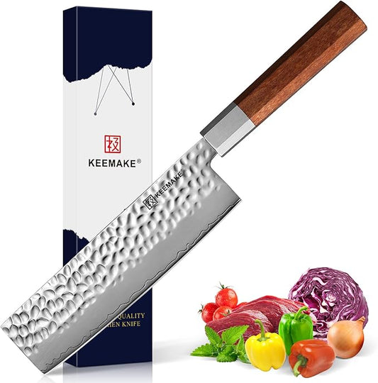 KEEMAKE Nakiri Knife 7 inch Japanese Vegetable Knife 3 Layer 9CR18MOV Superior Stainless Steel Sharp Asian Knives with Octagonal Handle