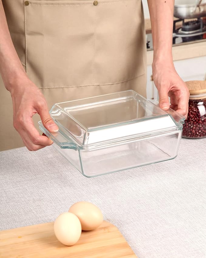 NUTRIUPS 8x8 Baking Dish Square Casserole Baking Dishes with Glass Cover Glass Casserole Dish with Lid Baking Dish Glass Baking Pan for Baking