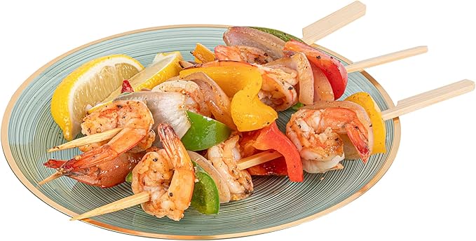 Restaurantware Plastic Plates 100 Pcs 7.25" Gold Rimmed Disposable Plates Heavy-Duty Green Translucent Rippled Plastic Dinner Servers for Party, Weddings, Salads, Desserts, and Appetizers