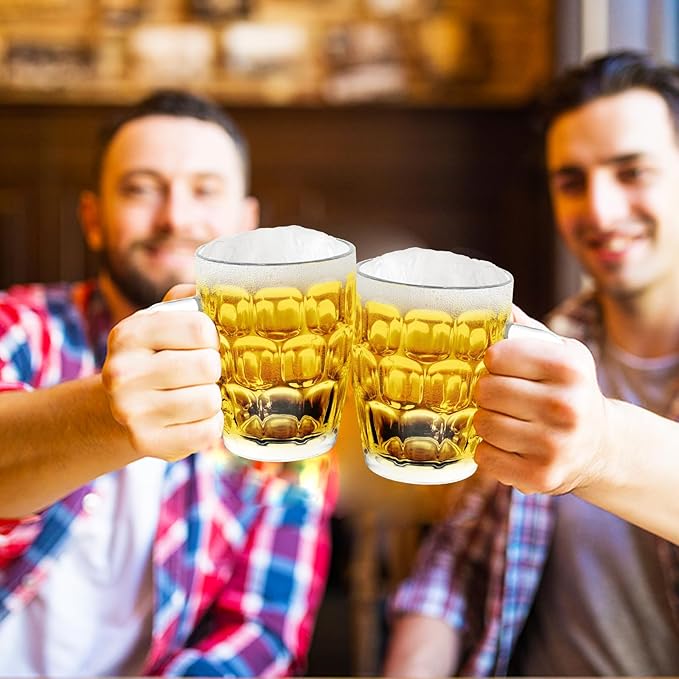 17 OZ Beer Stein Mugs, German Clear Large Tall Beer Glasses With Handle for Men, Pineapple glass Mug Set of 2