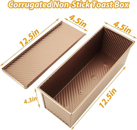 STARVAST Pullman Loaf Pan with Lid, 2.2 lb Non-Stick Black Bread Loaf Pan for Homemade, Carbon Steel Bread Toast Box with Dough Scraper Cutter