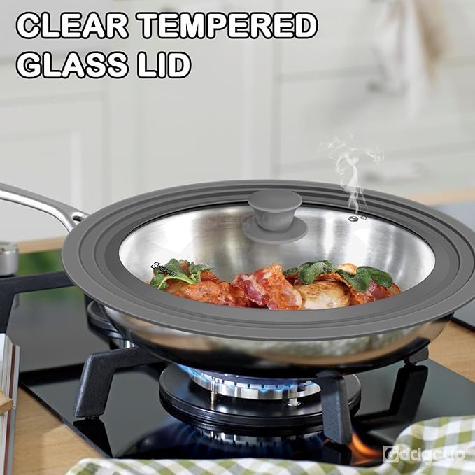 Universal Pan Lids, Silicone Pot lids for Pots, Pans & Skillets - Fits 11", 12" & 13" Diameter Cookware, Replacement Frying Pan lid, Dishwasher Safe (Grey)