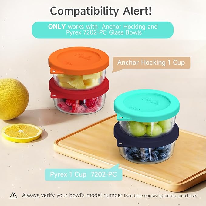 Sophico 1 Cup Round Silicone Storage Cover Lids Replacement for Anchor Hocking and Pyrex 7202-PC Glass Bowls (Container not Included) (Mint - Navy Blue)