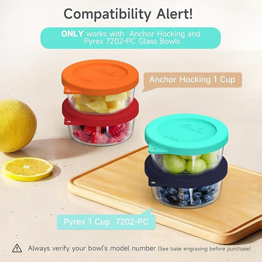 Sophico 1 Cup Round Silicone Storage Cover Lids Replacement for Anchor Hocking and Pyrex 7202-PC Glass Bowls (Container not Included) (Mint - Navy Blue)