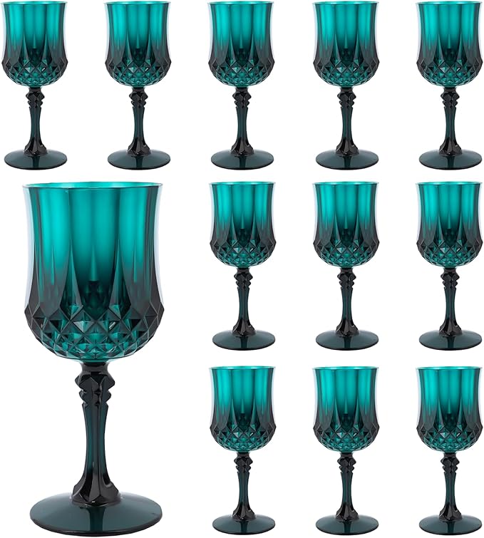 Plastic Wine Glasses,Plastic Goblets Vintage Style Cordial Drinking Glasses for Wedding Reception, Christmas Grand Event Party Supplies (12, Green)