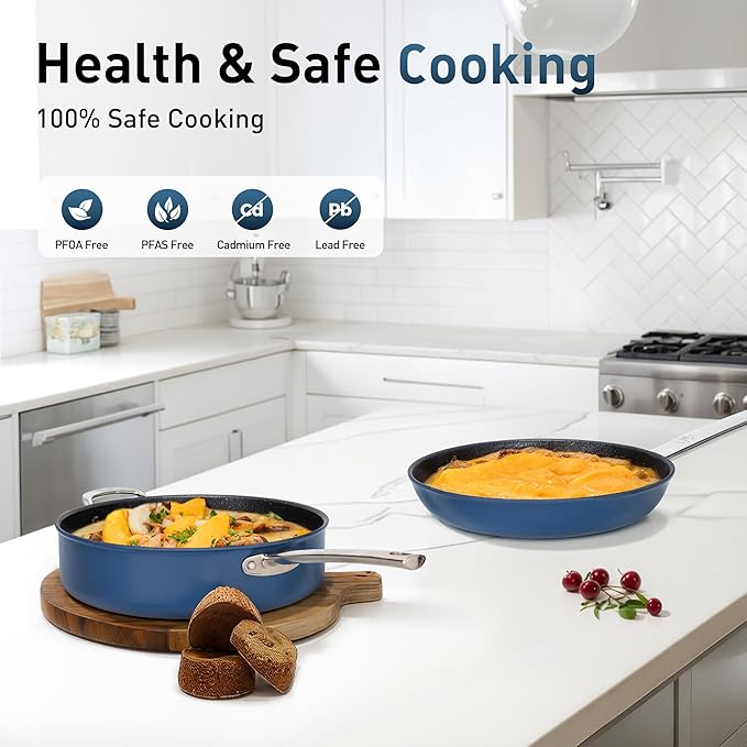 MAISON ARTS Nonstick Frying Pans Set 3 Piece, 12" Deep Saute Pan with Lid and 10" Fry Skillet, Induction Cookware Sets with Plasma Titanium Coating