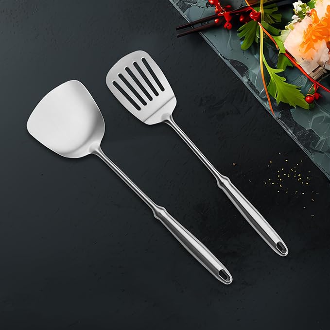 Stainless Steel Utensils Set, 2 PCS Metal Cooking Utensils Set, Slotted Turner (Dishwasher Safe)