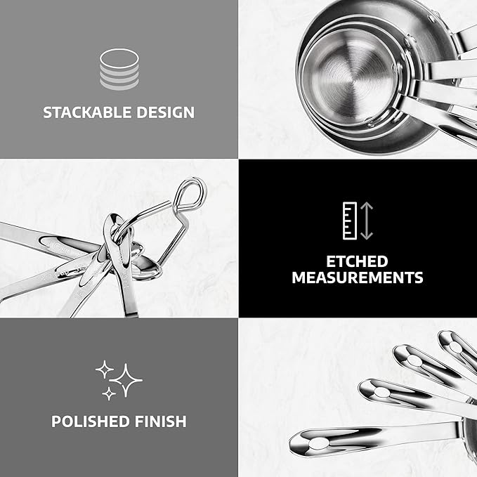 New Star Foodservice 43150 Stainless Steel 18/8 Measuring Cups with Brass Plated Body