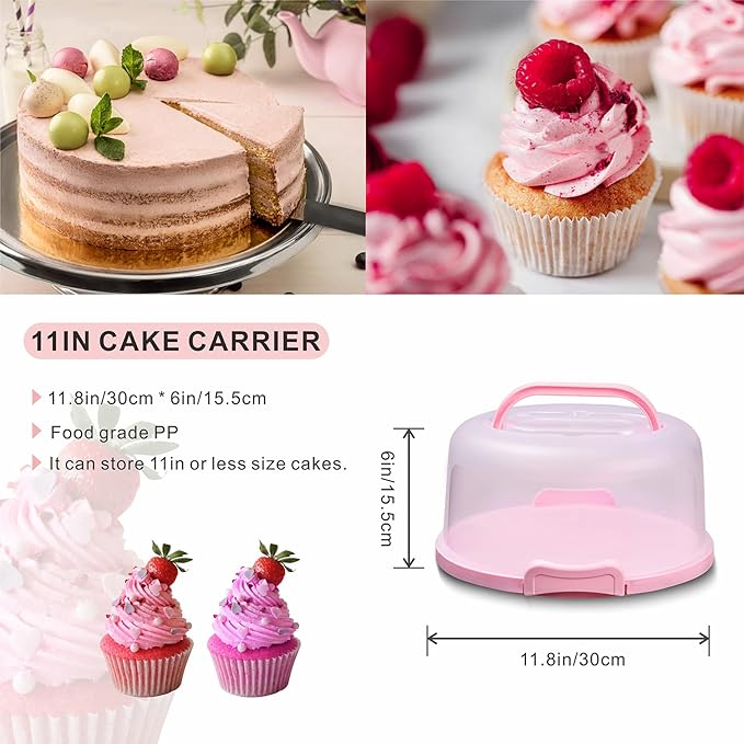 10in Plastic Cake Carrier with Handle, Round Cake Holder with Lid Pink Cake Container for 6in/8in/10in Cake(purple)