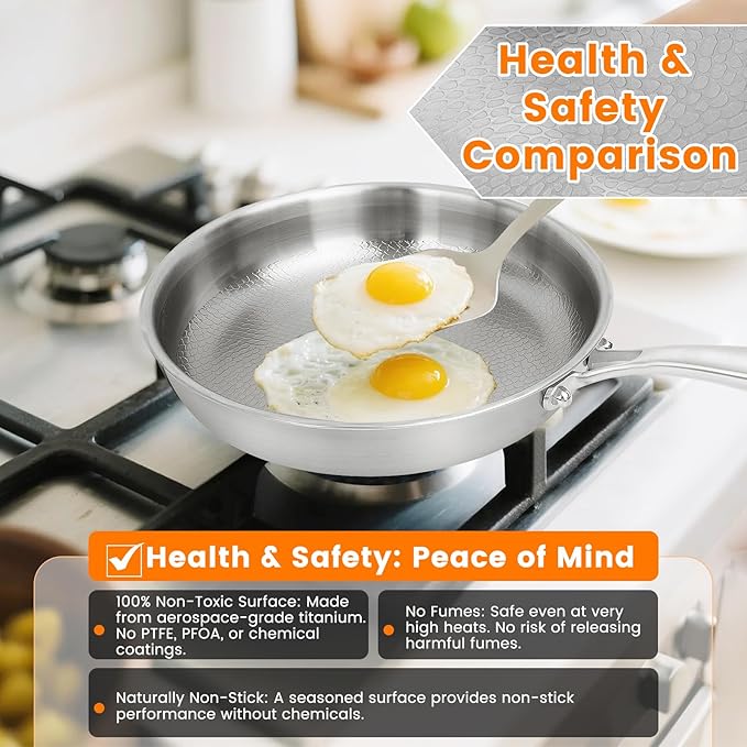 Titanium Hammered Pan Pro with Lid - 11.02 Inch Titanium Non Stick Frying Pan | Scratch-Resistant, Even Heating Cookware for All Stovetops (11in-With Lid)