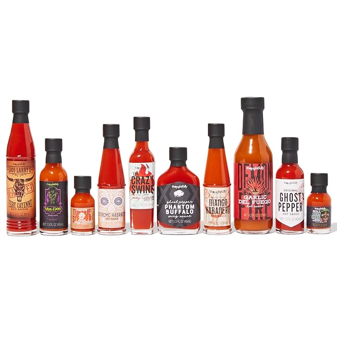 Thoughtfully Gourmet, Hot Sauce Challenge Set, Hot Sauce Variety Pack Includes Hot Sauces from Mild To Extreme Flavors, Unique Gifts for Men, Set of 10