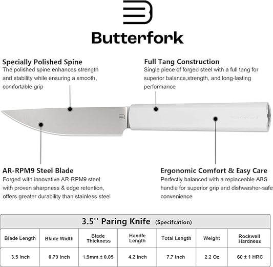 3.5 Inch Paring Knife, AR-RPM9 Steel Fruit Vegetable Knife with Ergonomic ABS Handle Oak Sheath, Ultra Sharp Kitchen Knife for Peeling Coring Cutting, Gift for Home Chefs