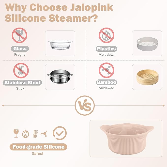 Silicone Microwave Steamer - Microwave Pot Steamer Basket Bowl for Baby Food, Vegetables & Dumplings, Compact & Lightweight Design, Oven & Dishwasher Safe (Pink, L 42oz(1250ml))