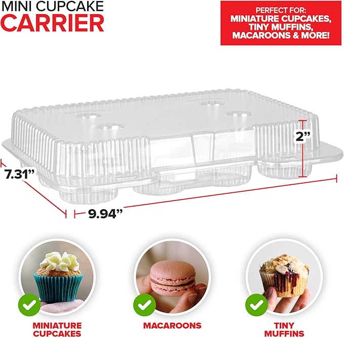 Stock Your Home Mini Disposable Plastic Cupcake Containers (40 Pack) 12 - Count Tray Compartment, Small or Mini Cupcakes Box/Holder/Carrier with Clear Connected Dome Lid, BPA Free