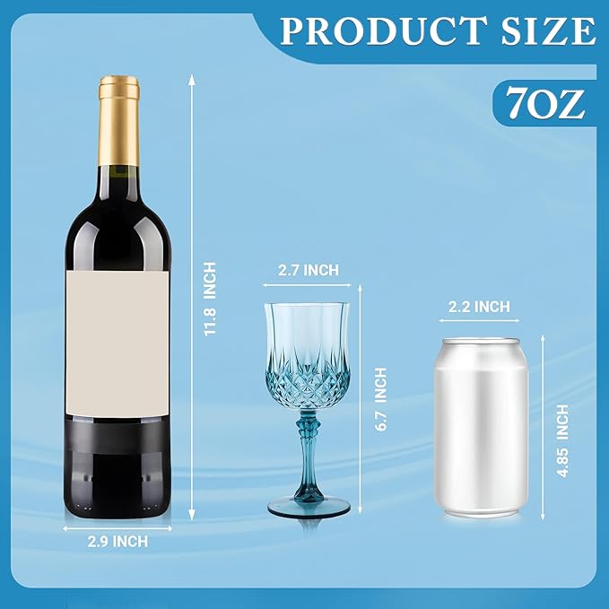 Plastic Wine Glasses,Plastic Goblets Vintage Style Cordial Drinking Glasses for Wedding Reception, Grand Event Party Supplies (12, Dusty Blue)