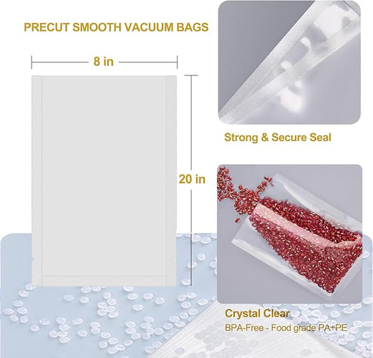 MAGIC SEAL Chamber Vacuum Sealer bags, 100 Quart 8" x 12" Vacuum Chamber Pouches for Food Storage & Sous Vide, BPA Free, Smooth/Non-Textured Bags, Not Compatible with FoodSaver-Type Sealers