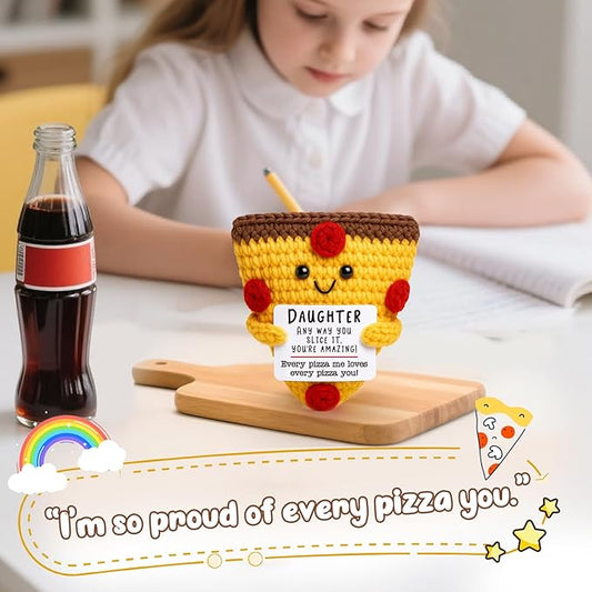 Mini Daughter Gifts from Mom Dad Cute Handmade Crochet Pizza for Motivational Encouragement Inspirational Christmas Birthday Gifts for Daughter from Parents Funny Christmas Stocking Stuffers Ideas