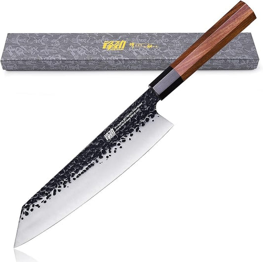 FINDKING Dynasty Series Japanese Kiritsuke Knife, Multi-Purpose Gyuto Chef knife, 9Cr18MoV High Carbon Steel Blade, African Rosewood Octagonal Handle, for Meat, Fruits, Vegetables,9 Inches