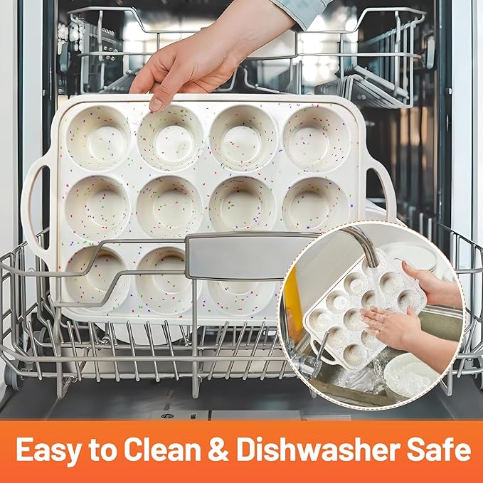 1Pack Silicone Muffin Pan for Baking with Metal Reinforced Frame, 12 Cup Regular Size Cupcake Pan, BPA Free Silicone Muffin Tray, Cupcake Baking Pan Molds for Oven Dishwasher Safe - Cream