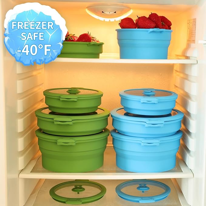 Collapsible Silicone Microwave Cookware Cooker Steamer for Cooking with Lids, 0.8L and 1.4L Glass Food Storage Container Sealed Bowl Mixing Bowls 3pc Set BPA Free