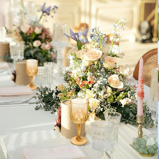 48 Pcs Plastic Amber Wine Drinking Glasses, Plastic Vintage Gold Champagne Vintage Wine Glasses, Unbreakable Goblets for Parties Wedding, Party, Red Wine Glass, Bars, Restaurants, 7Oz