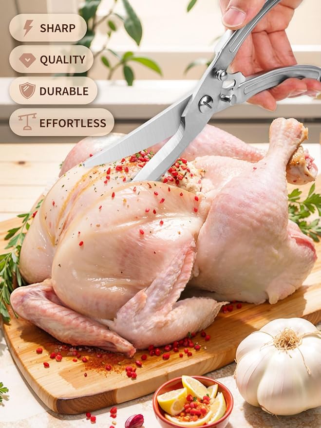 Poultry Shears Heavy Duty Professional Kitchen Scissors,Versatile & Ultra-Sharp Chicken Bone Shears with Anti-Slip Handles and Safety Lock,Meat Scissors All Purpose for Fish Vegetables Fruits
