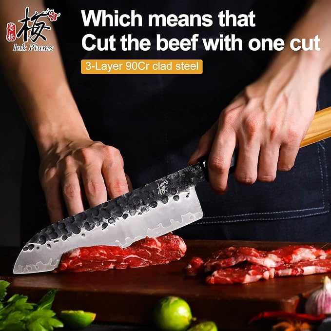 Santoku Chef’s Knife 7 Inch,Japanese Sharp Blade Kitchen Knife with Olivewood Handle And Beautiful Gift Box