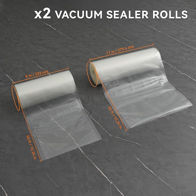 8" x 50' and 11" x 50' Vacuum Sealer Rolls, 2 Pack-Ideal for Food Storage, Sous Vide, and Meal Prep, Keep Food Fresh and Nutrients, Wevac Lite