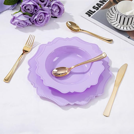 COLOSUS 60 Pack Lavender Purple Plastic Bowls, 12 oz Disposable Soup Bowls, Premium Plastic Dessert Bowls,Heavy-duty Salad Bowl for Party, Wedding, Dinner, Christmas, Thanksgiving, and Catering