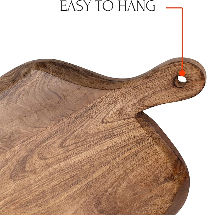 GoCraft Wooden Cutting Board with Handle | Mango Wood Leaf Shape | Chopping, Prep, Serve Board | Charcuterie Platter - 17" x 10.5"