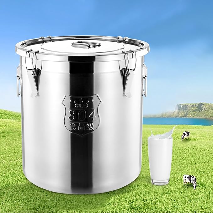 304 Stainless Steel Storage Containers with Lid, 48L/12.68gal Airtight Canister with Locking Clamps Multi-Purpose Kitchen Storager Bucket Food Jar, for Rice Cereal Flour Coffee Beans Milk (48L)