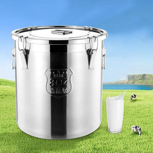304 Stainless Steel Storage Containers with Lid, 48L/12.68gal Airtight Canister with Locking Clamps Multi-Purpose Kitchen Storager Bucket Food Jar, for Rice Cereal Flour Coffee Beans Milk (48L)