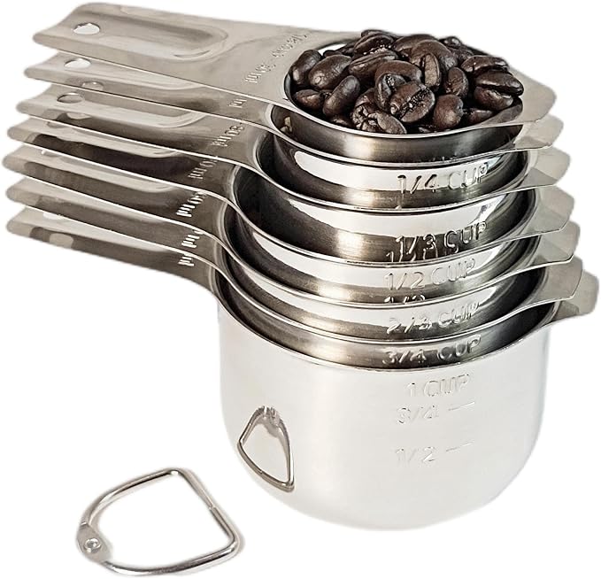 Measuring Cups Set, 18/8 Stainless Steel Measuring Cups Set of 7 for Drying & Liquid, Metric & US Nesting Measuring Tools for Kitchen & Baking