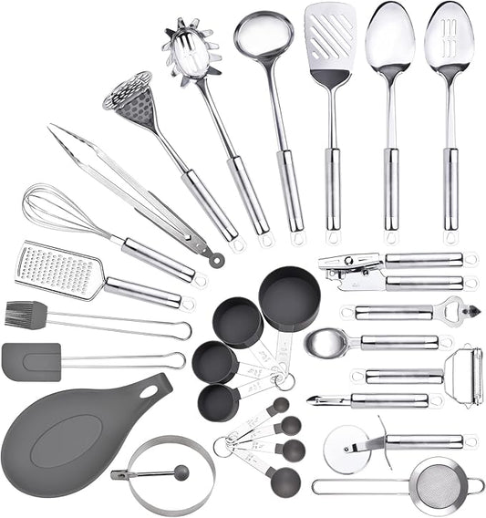 Stainless Steel Utensil Set, 28 Pcs Cooking Gadgets and Tools With Holder - Best Kitchen Tool Set Gift