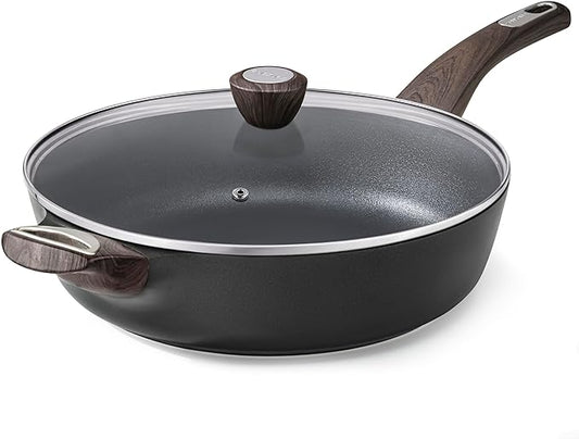 SENSARTE Nonstick Frying Pan Skillet with Lid, 13.3 Inch Large Deep Frying Pan, 6 Qt Non Stick Saute Pan with Cover, Induction Pan, Healthy Non Toxic Cooking Pan with Helper Handle, PFOA PFOS Free