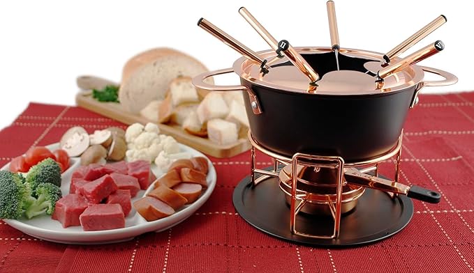 Swissmar Realp 11-Piece Cast Aluminum Fondue Set - Ideal for Melting Cheese & Chocolate Fondue, Oil & Broth Cooking - Perfect for Kitchen Collection & Wedding Gifts - 1.5 Liter / 1.58 Quarts