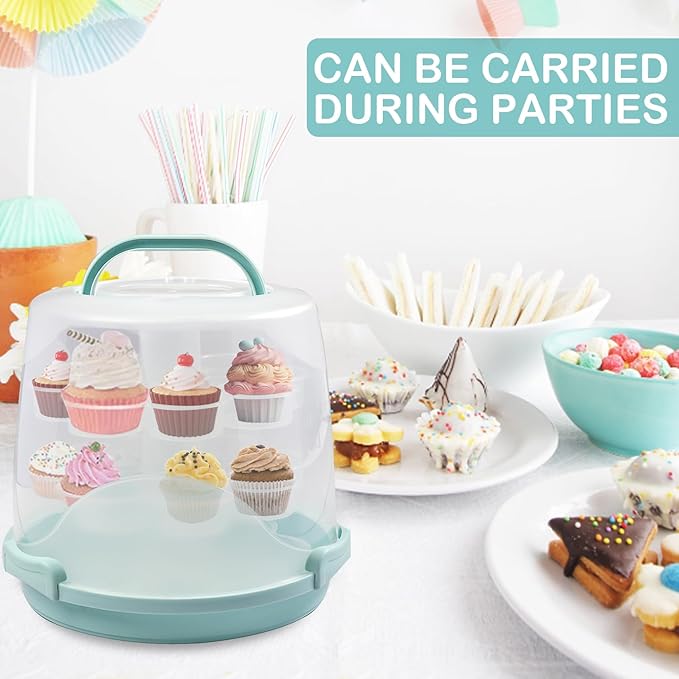Cake Carrier Round Cake Stand Plus Height Cake Container with Cupcakes Pad, Handle, Lid Reusable Package Box for Transporting Desserts,Pie,Toast,Fruit (10" Black)