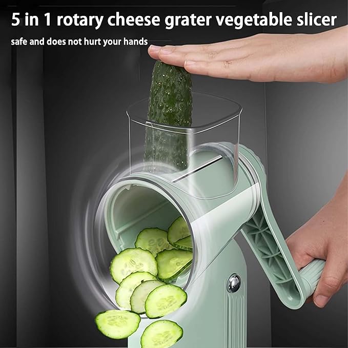 Ultimate Kitchens Ally 5 in 1 Food Chopper, Roarrave Grater with 10 pcs Interchangeable Blades, Multifunction 5 in 1 Hand Crank Food Chopper for Kitchen (Green)