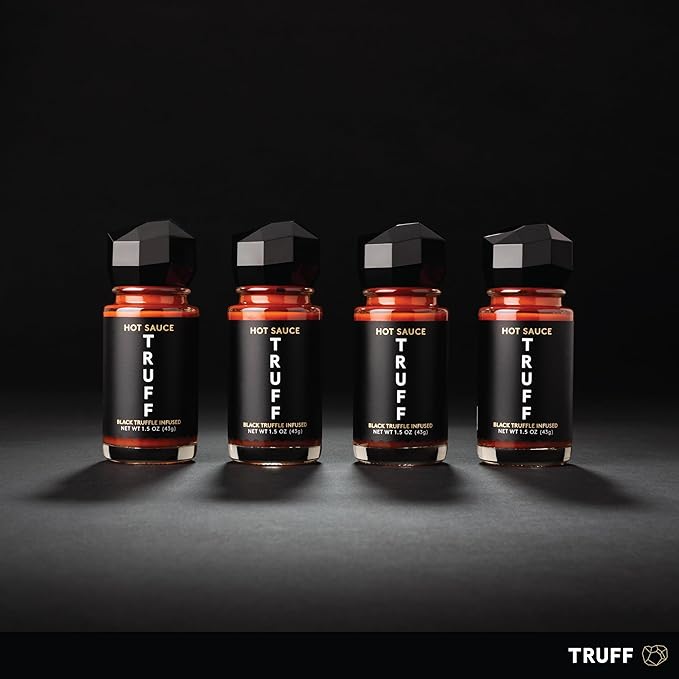 TRUFF Hot Sauce 4-Pack Mini Set, Portable Travel Bottles of Gourmet Hot Sauce, Black Truffle and Chili Peppers, Gift Idea for the Hot Sauce Fans, An Ultra Unique Flavor Experience (1.5 oz, 4 count)
