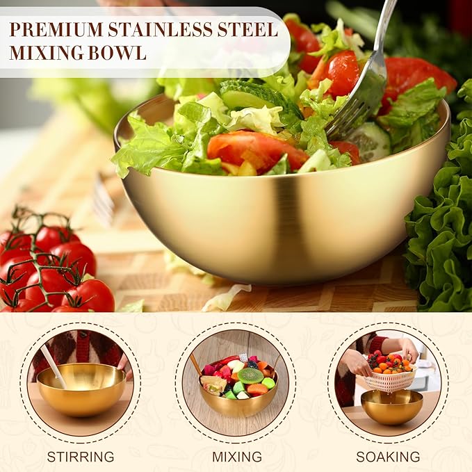 Nuogo 10 Pcs Stainless Steel Mixing Bowls Decorative Esthetician Bowls for Thanksgiving Christmas First Holy Communion Wedding Baking Prepping Serving Facial Salad Fruit Candy(9.8 Inch,Gold)