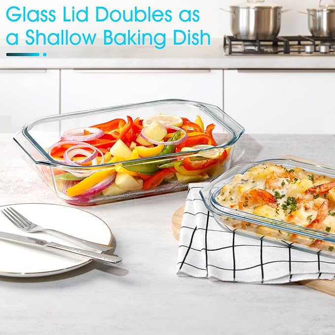 NUTRIUPS 2 QT Rectangular Glass Casserole Dish With Lid, (11.8×7.5×4in) Glass Casserole Dish for Oven