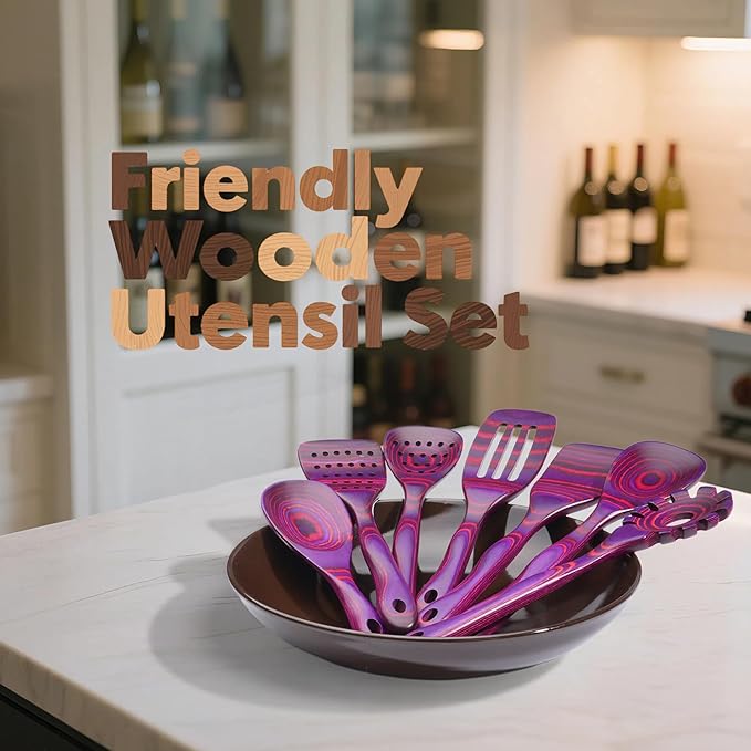 7 PCS Pakkawood Kitchen Utensils | Kitchen Cooking Utensil Set | Pakkawood Utensils | Non-Stick Wooden Spoons | Wooden Spoons for Cooking | Byzantium